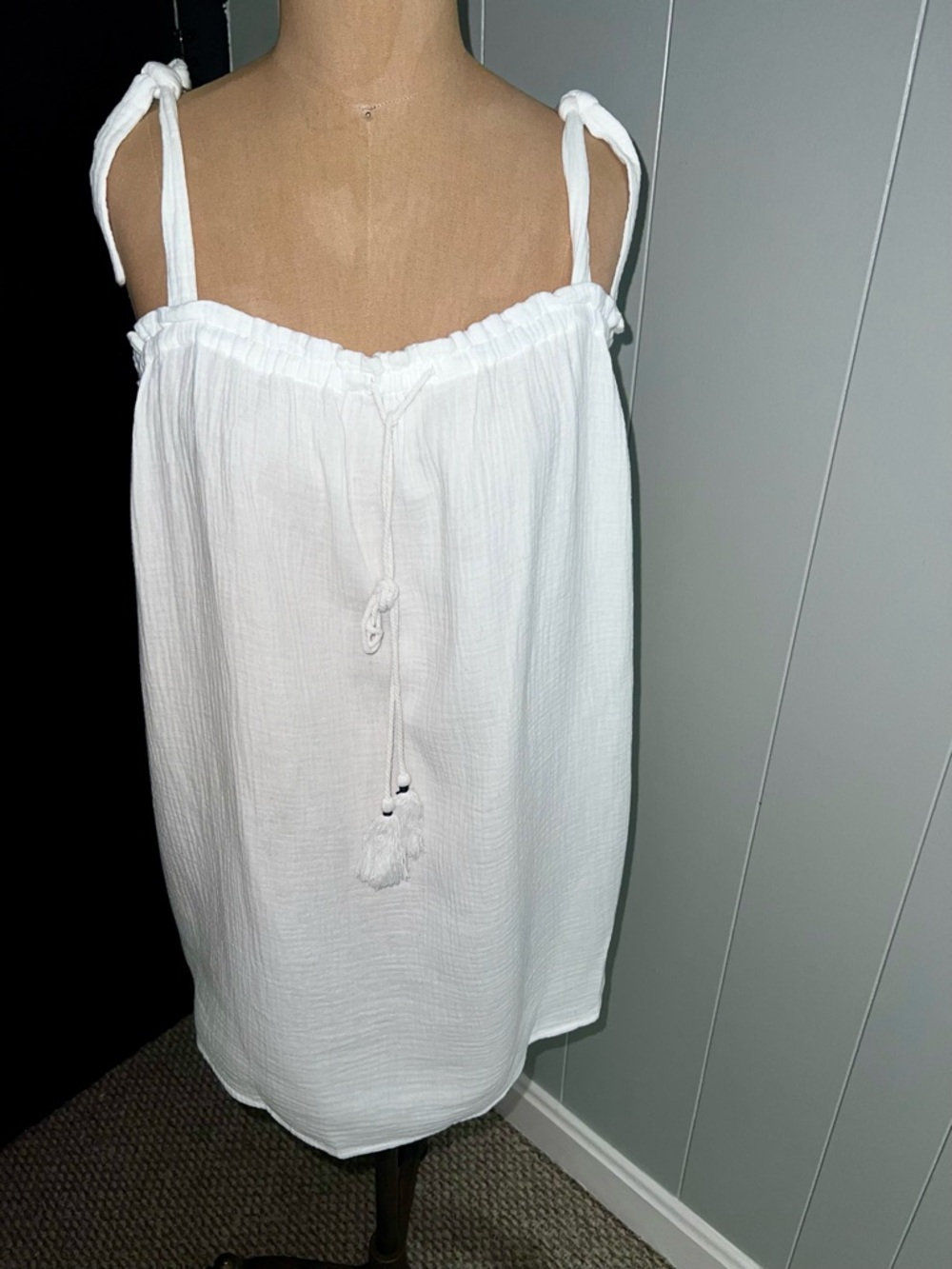 White Tie-Shoulder Cotton Top